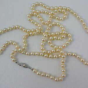 Single Strand 44 inch Glass Pearl Necklace, Vintage Knotted Faux Pearl Necklace